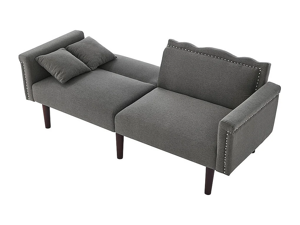 Canapé multifonction 2 en 1 deux places avec méridienne dossiers réglables indépendants ornements métalliques tissu coton lin gris antique