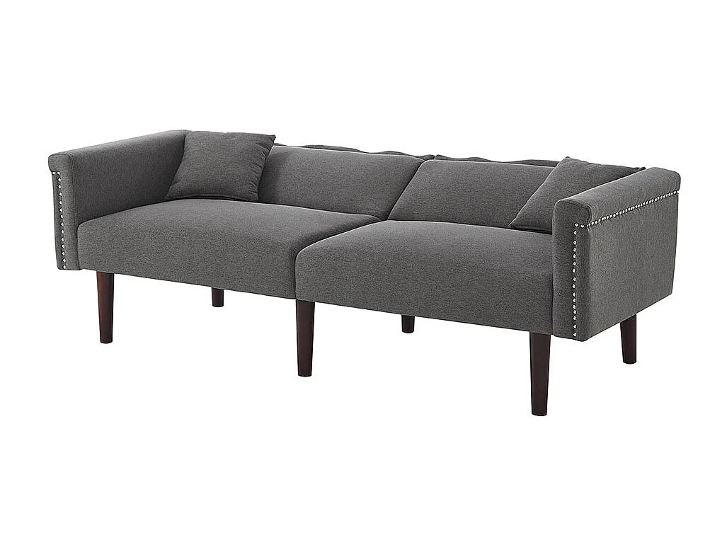 Canapé multifonction 2 en 1 deux places avec méridienne dossiers réglables indépendants ornements métalliques tissu coton lin gris antique