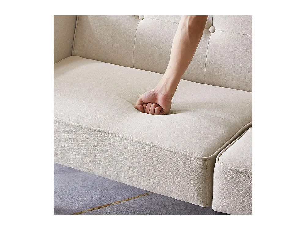 Canapé multifonction 2 en 1 deux places avec méridienne dossiers réglables indépendants ornements métalliques tissu coton lin beige