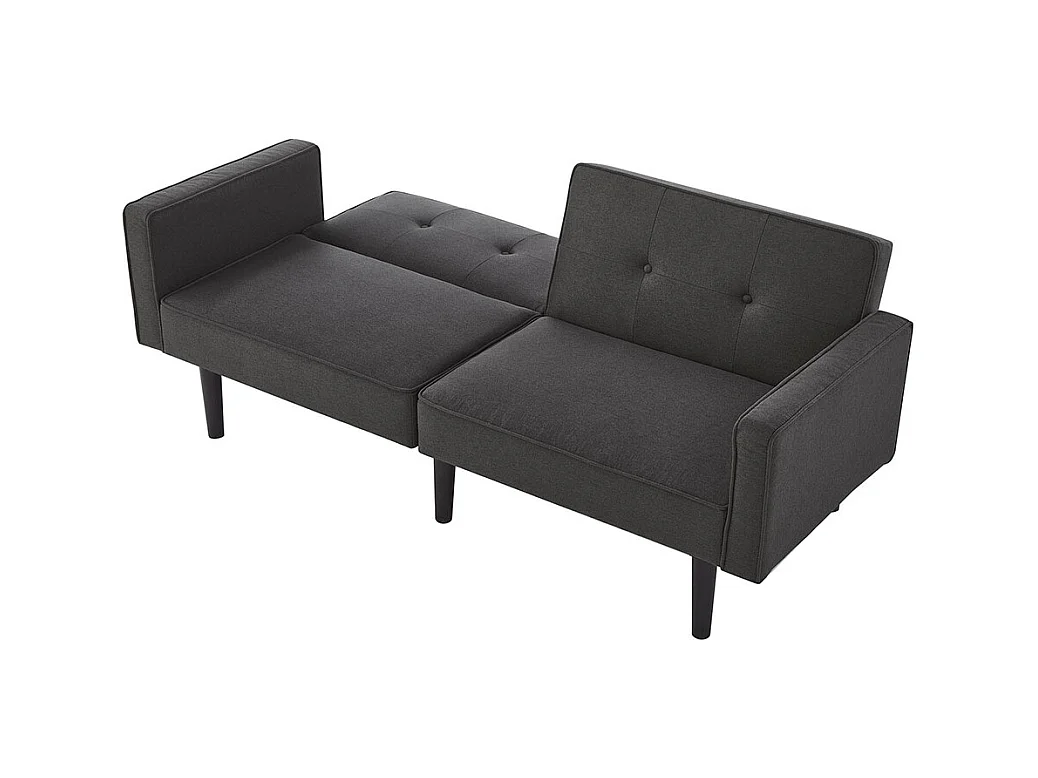 Canapé multifonction 2 en 1 deux places avec méridienne dossiers réglables indépendants ornements métalliques tissu coton lin noir antique