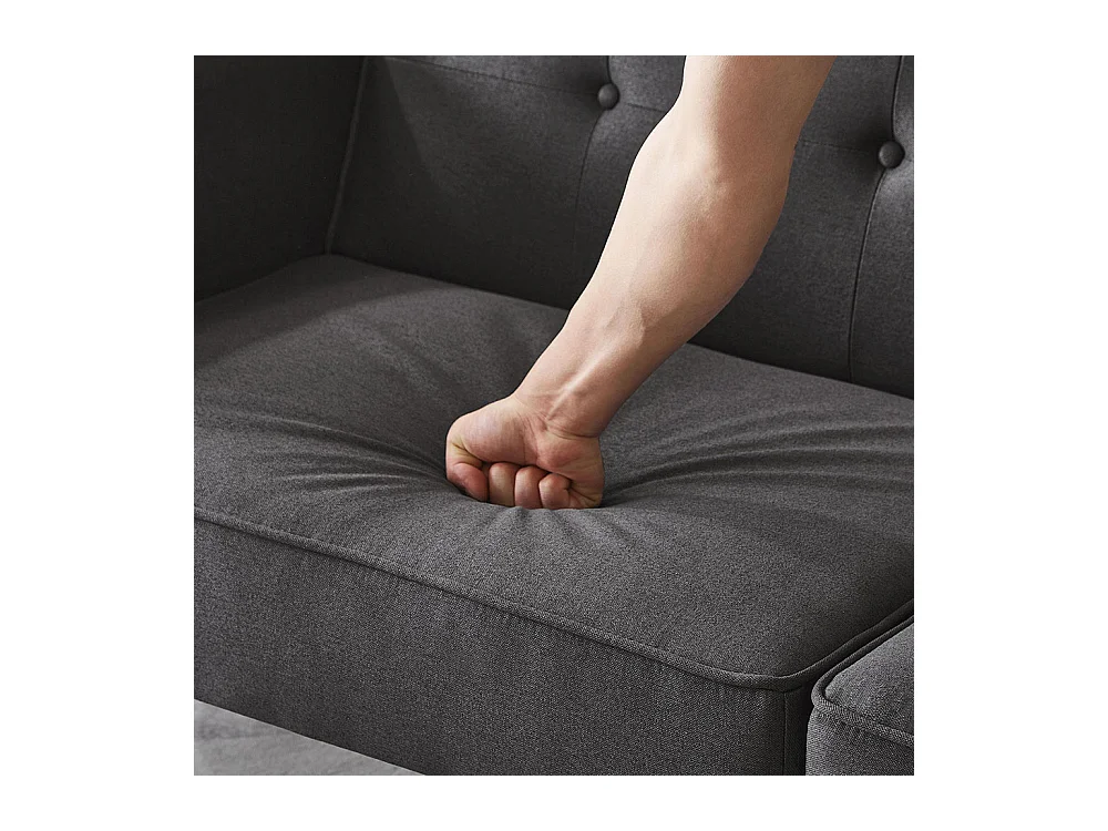 Canapé multifonction 2 en 1 deux places avec méridienne dossiers réglables indépendants ornements métalliques tissu coton lin noir antique