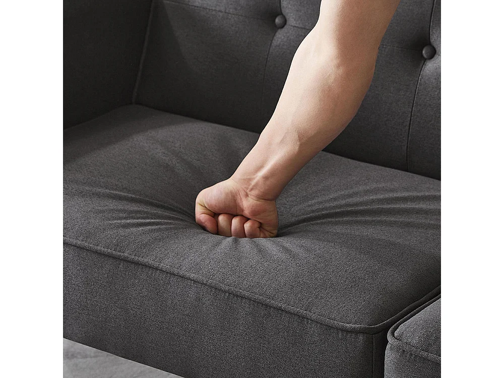 Canapé multifonction 2 en 1 deux places avec méridienne dossiers réglables indépendants ornements métalliques tissu coton lin noir antique