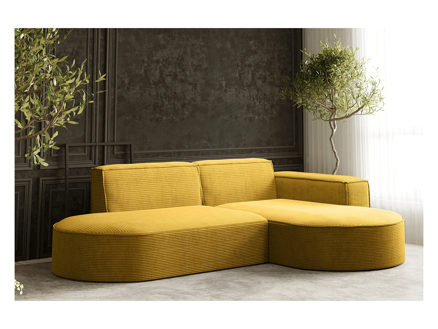 Ecksofa Designer MODENA STUDIO stoff Dicker cord Poso Gelb Rechts