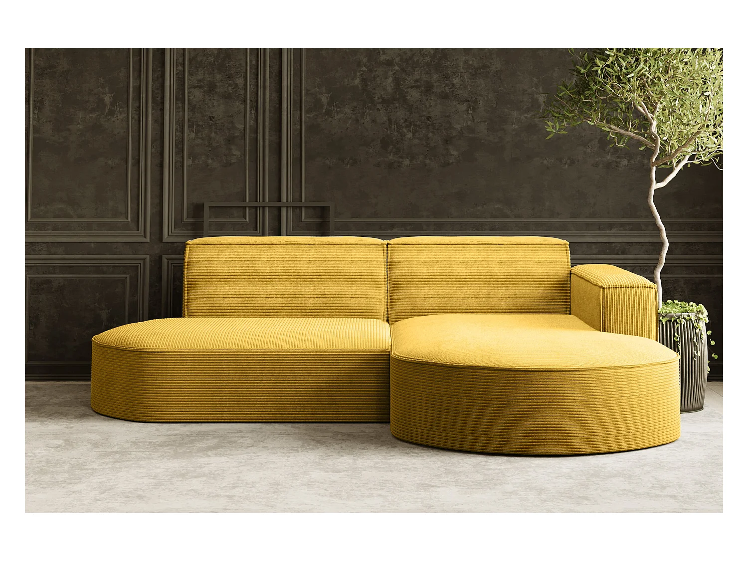 Canapé d'angle Designer MODENA STUDIO tissu Cordon épais Poso Jaune Droit