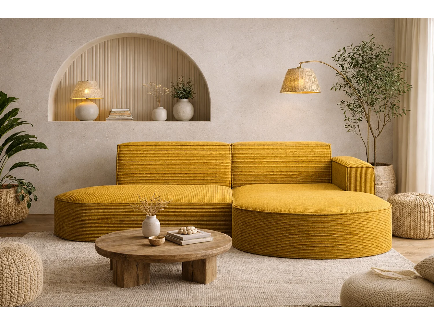 Canapé d'angle Designer MODENA STUDIO tissu Cordon épais Poso Jaune Droit