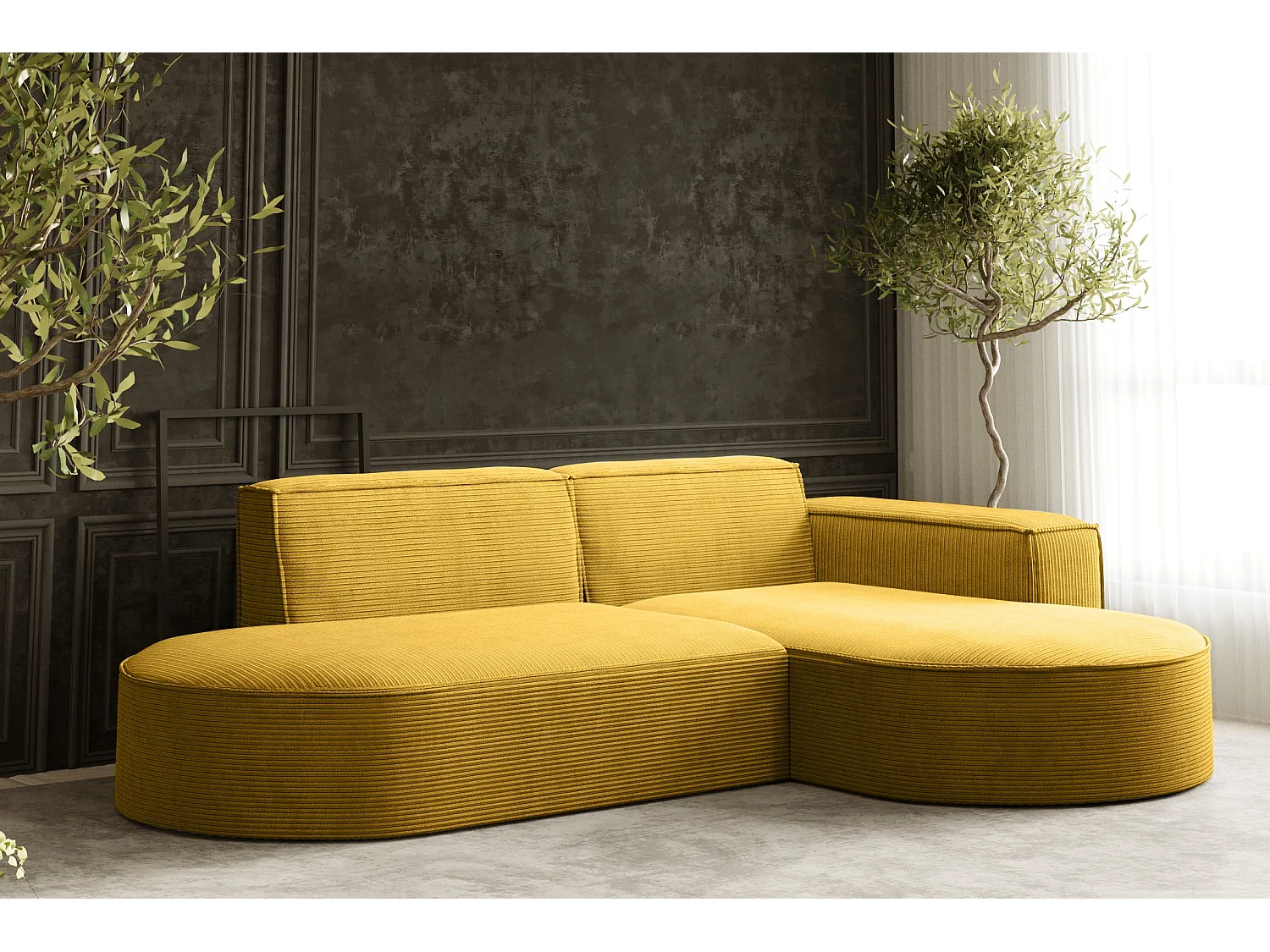 Canapé d'angle Designer MODENA STUDIO tissu Cordon épais Poso Jaune Droit