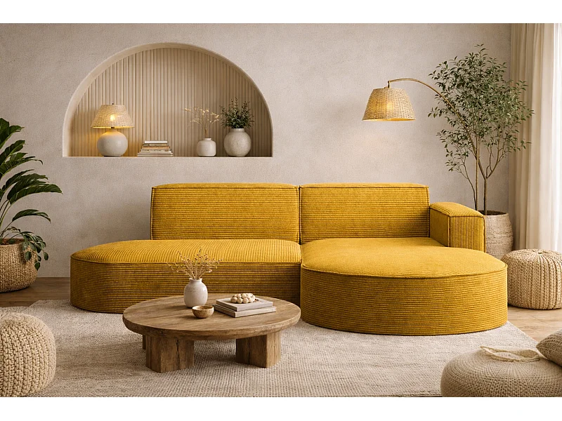 Hoekbank Designer MODENA STUDIO stof Dik koord Poso Geel Rechts