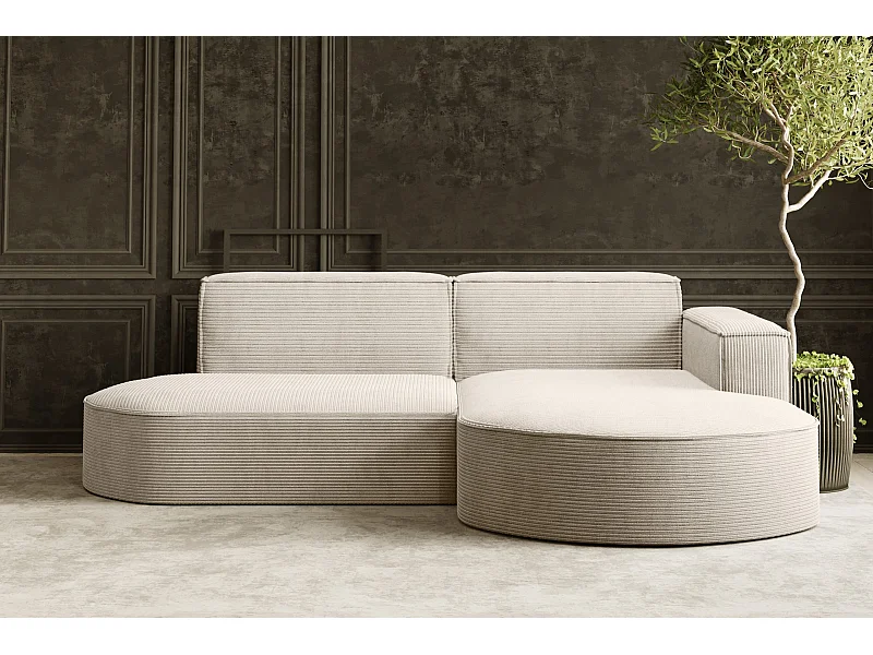 Ecksofa Designer MODENA STUDIO stoff Dicker cord Poso Beige Rechts