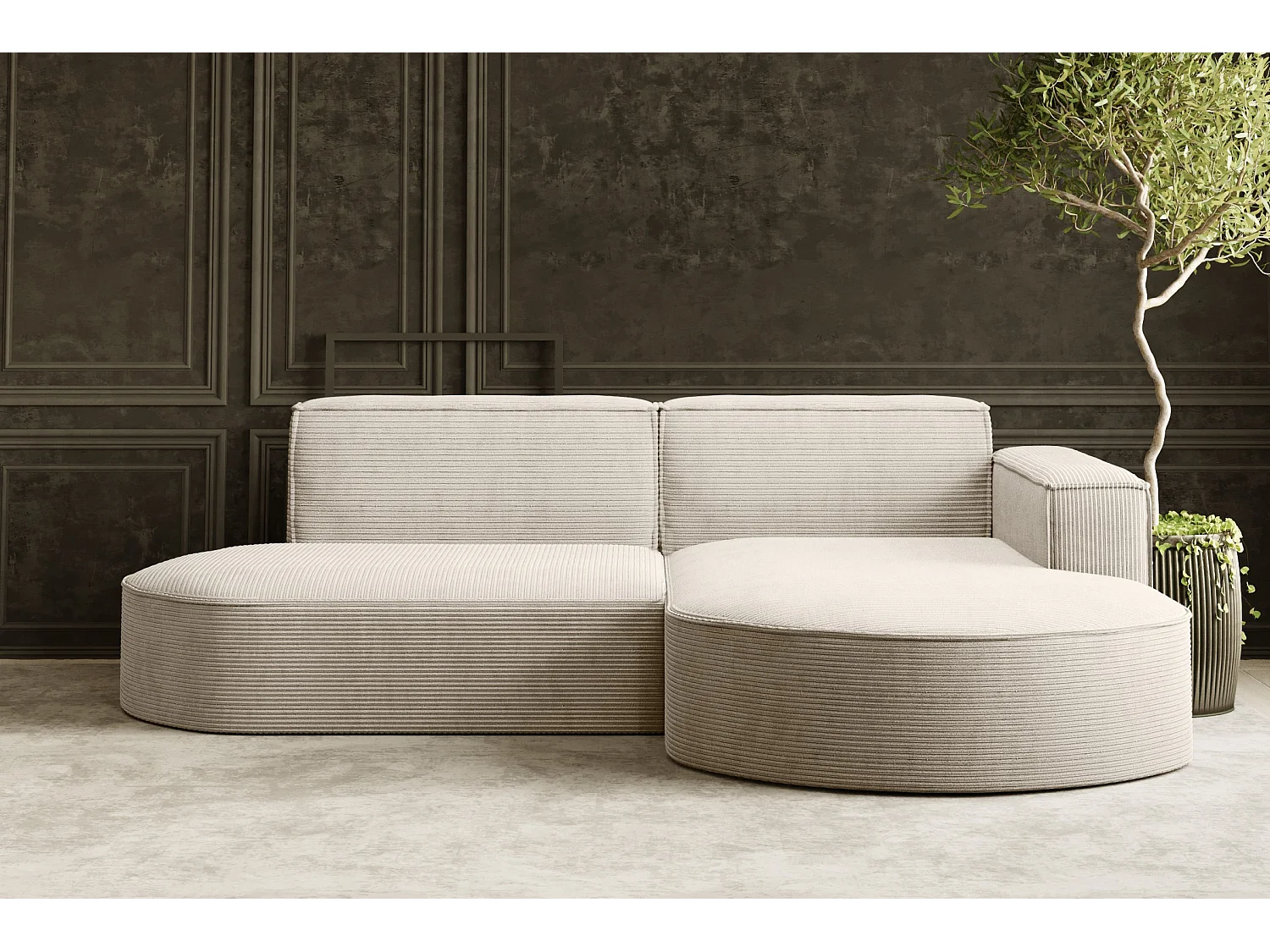 Ecksofa Designer MODENA STUDIO stoff Dicker cord Poso Beige Rechts