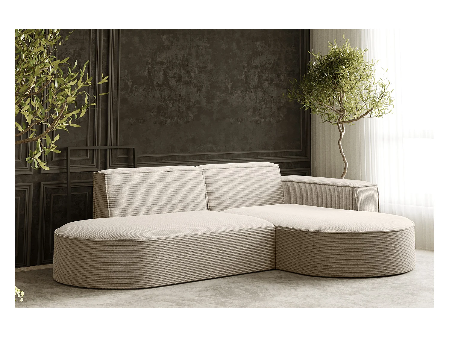 Ecksofa Designer MODENA STUDIO stoff Dicker cord Poso Beige Rechts
