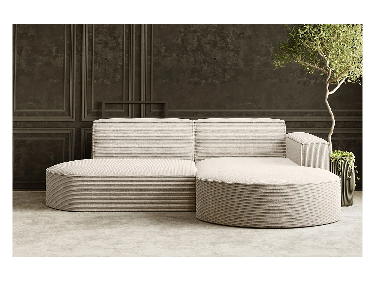 Canapé d'angle Designer MODENA STUDIO tissu Cordon épais Poso Beige Droit
