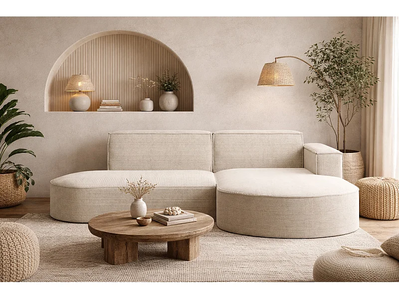 Ecksofa Designer MODENA STUDIO stoff Dicker cord Poso Beige Rechts