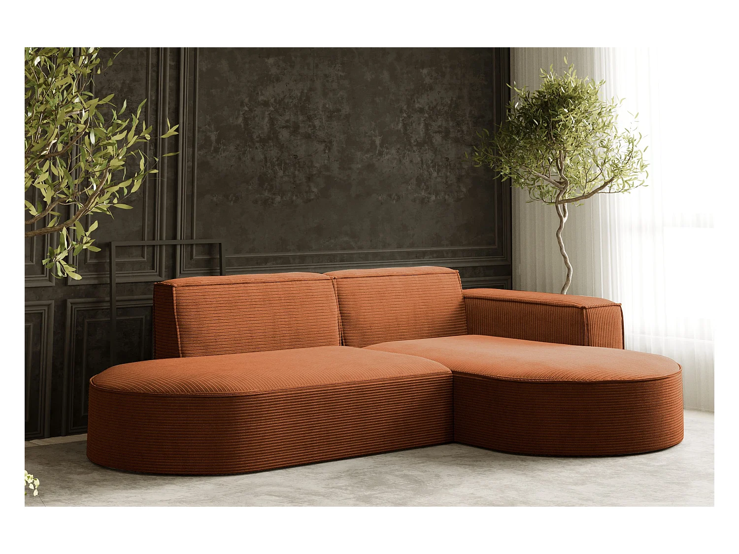 Ecksofa Designer MODENA STUDIO stoff Dicker cord Poso Ziegel Rechts