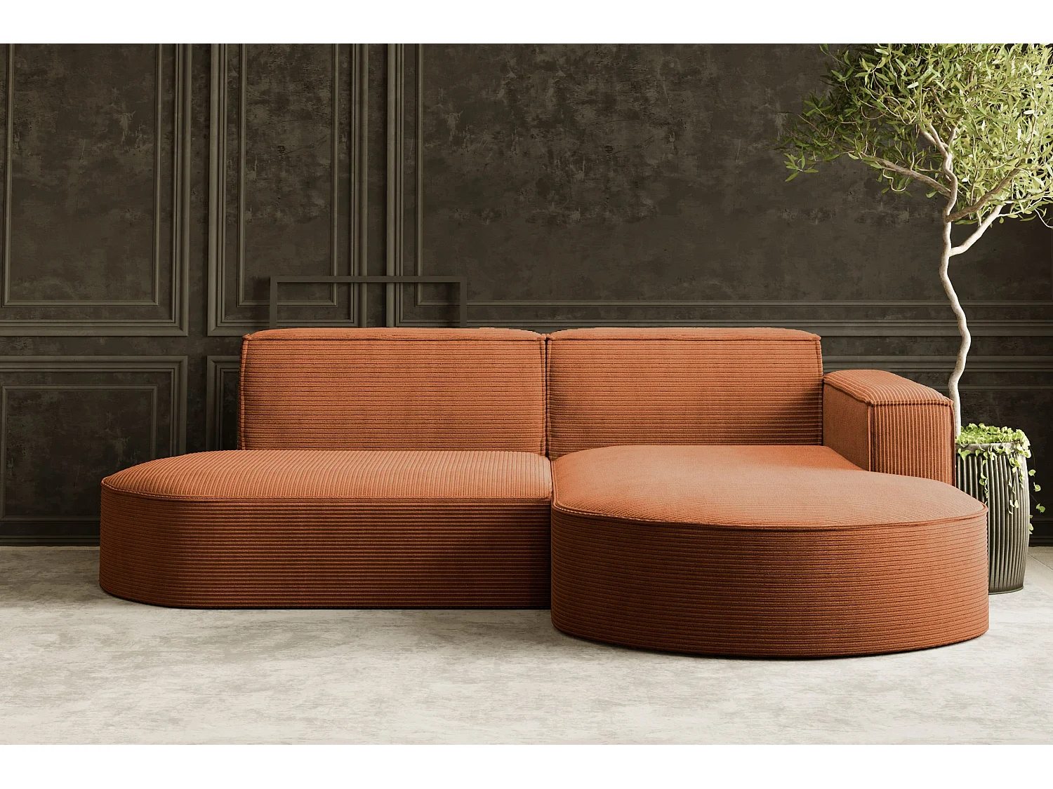 Canapé d'angle Designer MODENA STUDIO tissu Cordon épais Poso Brick Droit