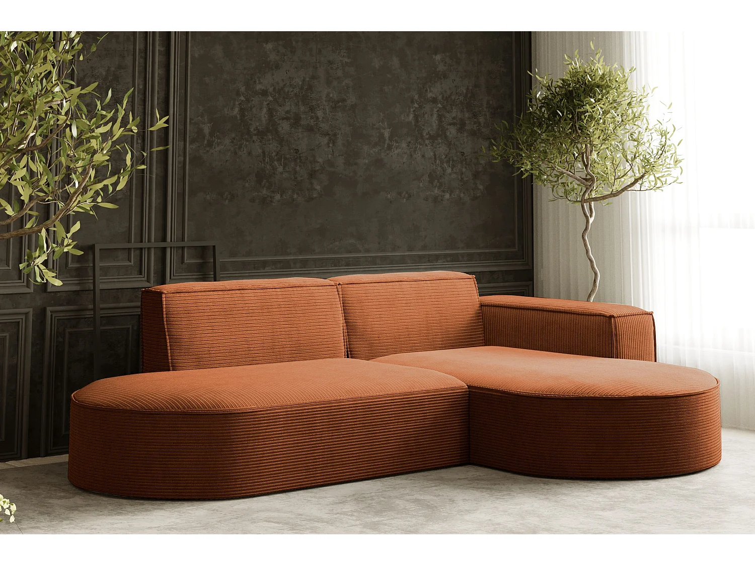 Canapé d'angle Designer MODENA STUDIO tissu Cordon épais Poso Brick Droit