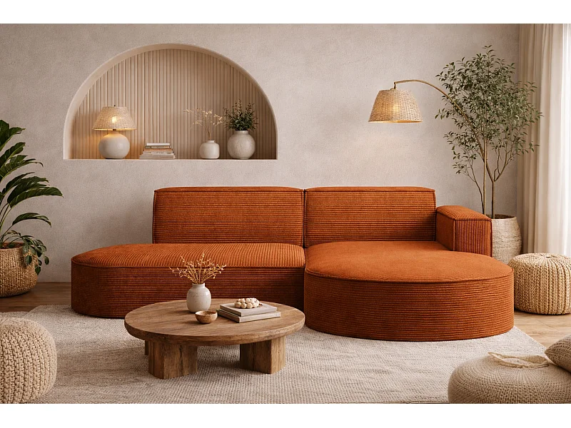 Hoekbank Designer MODENA STUDIO stof Dik koord Poso Brick Rechts