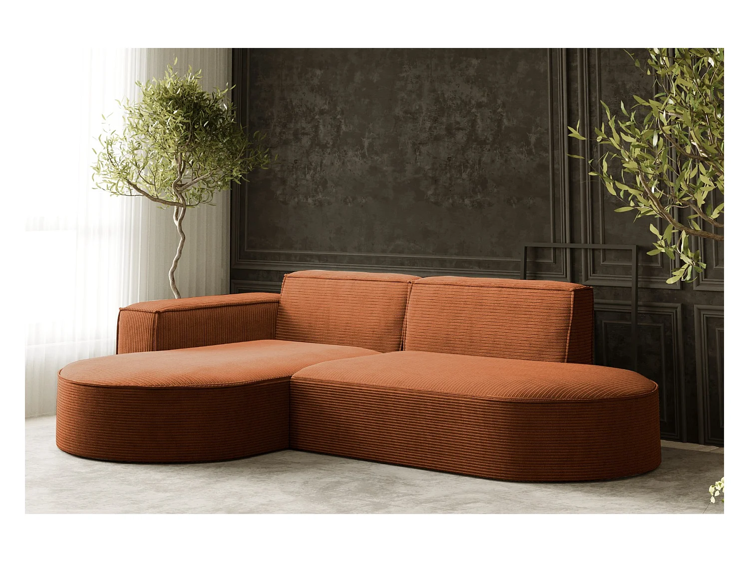 Ecksofa Designer MODENA STUDIO stoff Dicker cord Poso Ziegel Links