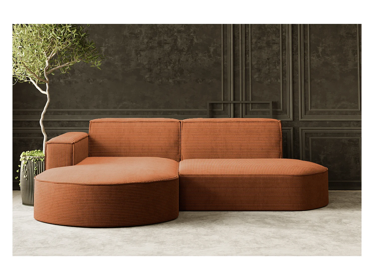 Canapé d'angle Designer MODENA STUDIO tissu Cordon épais Poso Brick Gauche