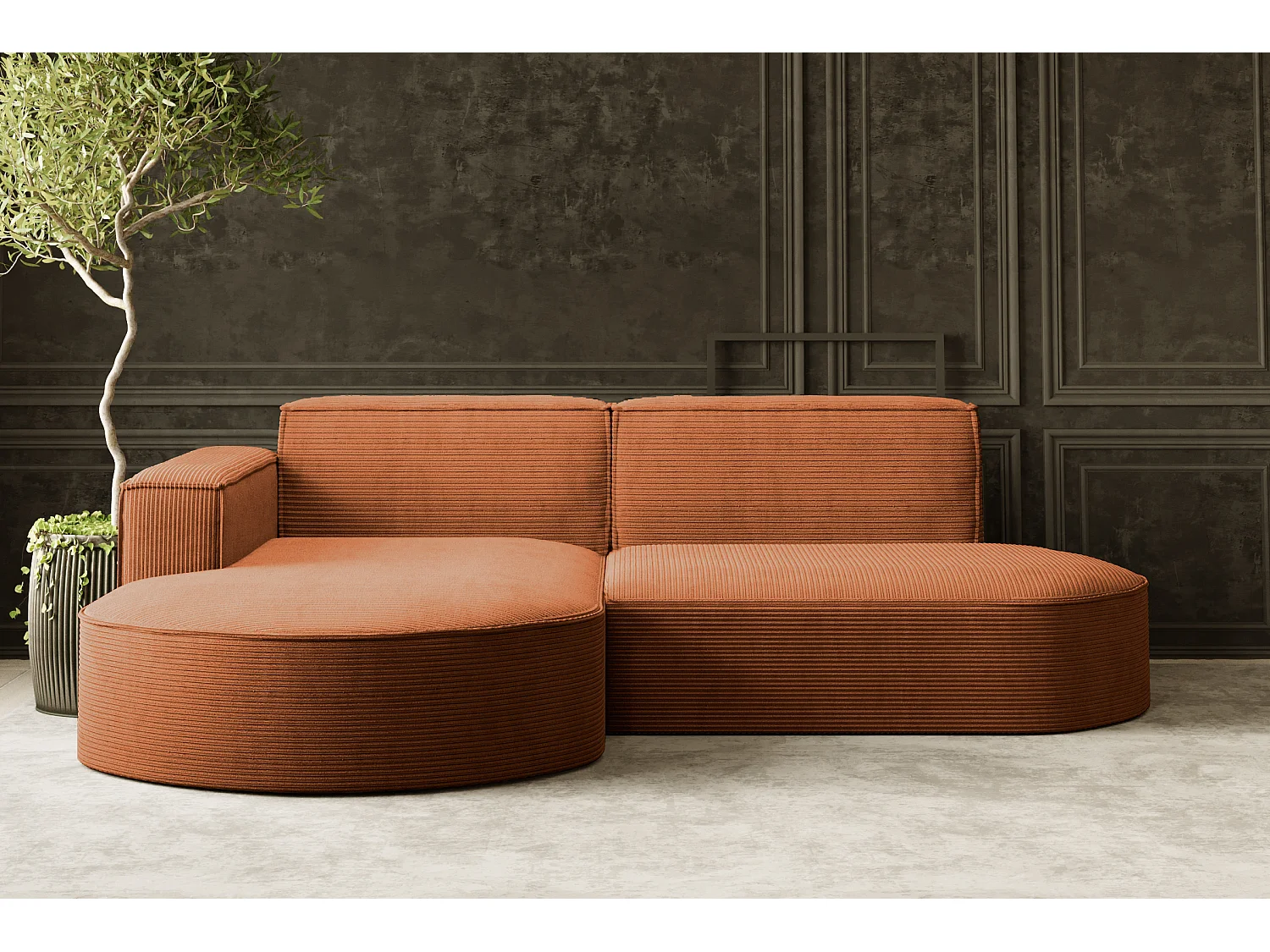 Canapé d'angle Designer MODENA STUDIO tissu Cordon épais Poso Brick Gauche