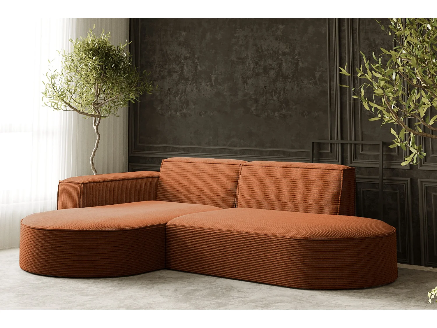 Canapé d'angle Designer MODENA STUDIO tissu Cordon épais Poso Brick Gauche