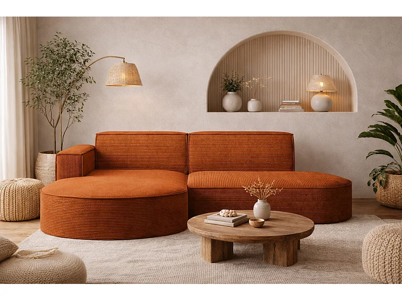 Ecksofa Designer MODENA STUDIO stoff Dicker cord Poso Ziegel Links