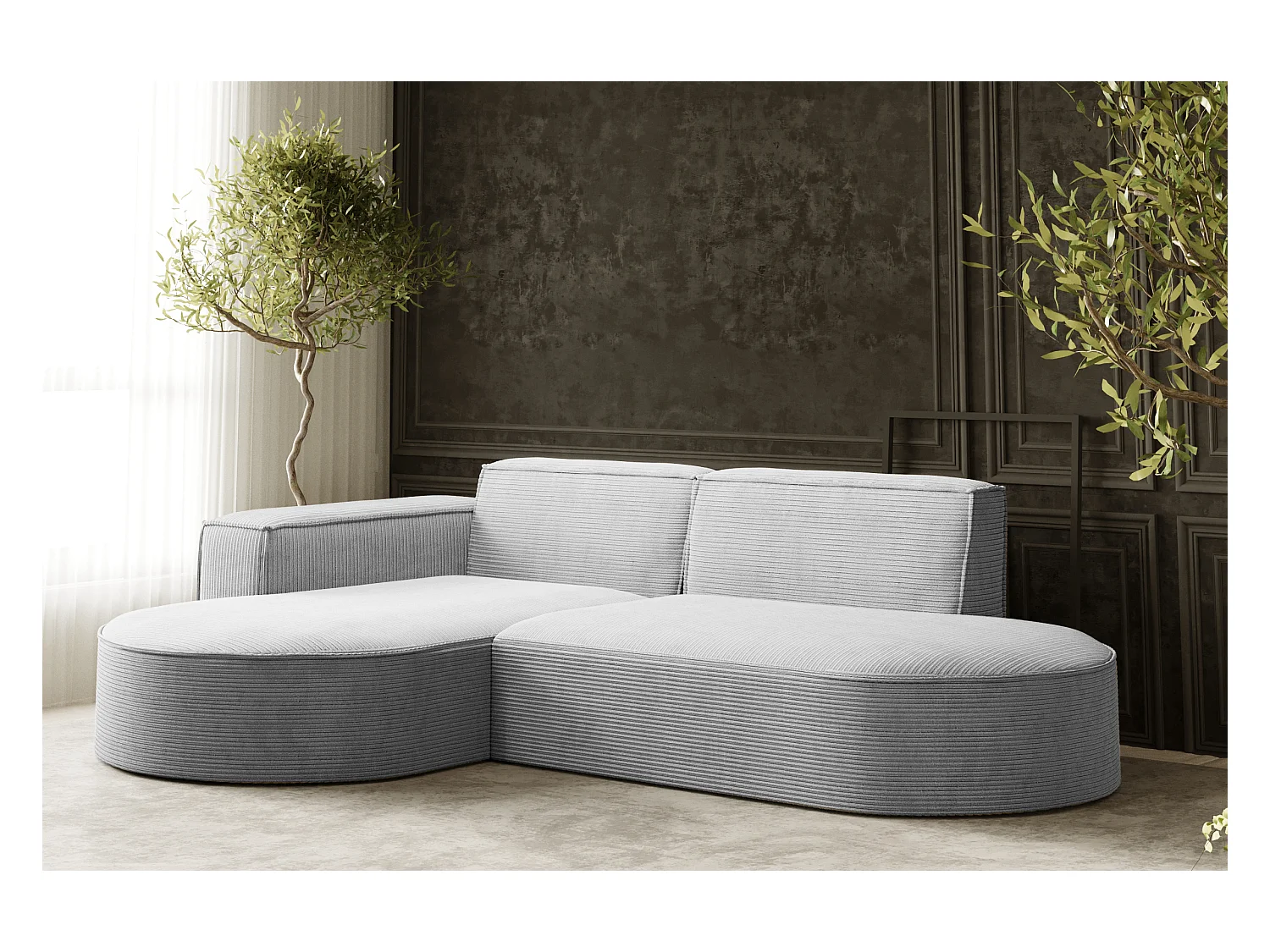 Ecksofa Designer MODENA STUDIO stoff Dicker cord Poso Hellgrau Links