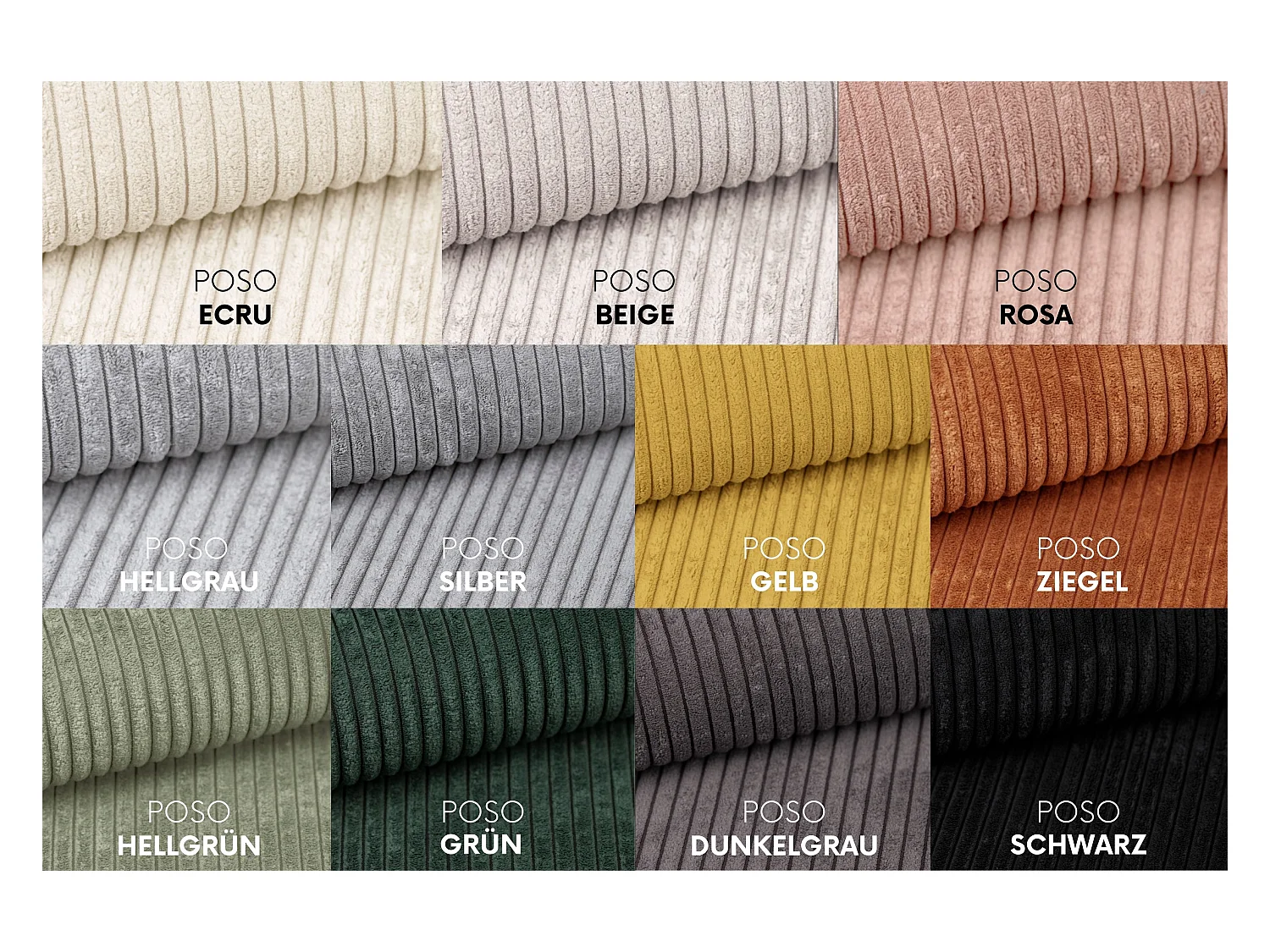 Ecksofa Designer MODENA STUDIO stoff Dicker cord Poso Hellgrau Links