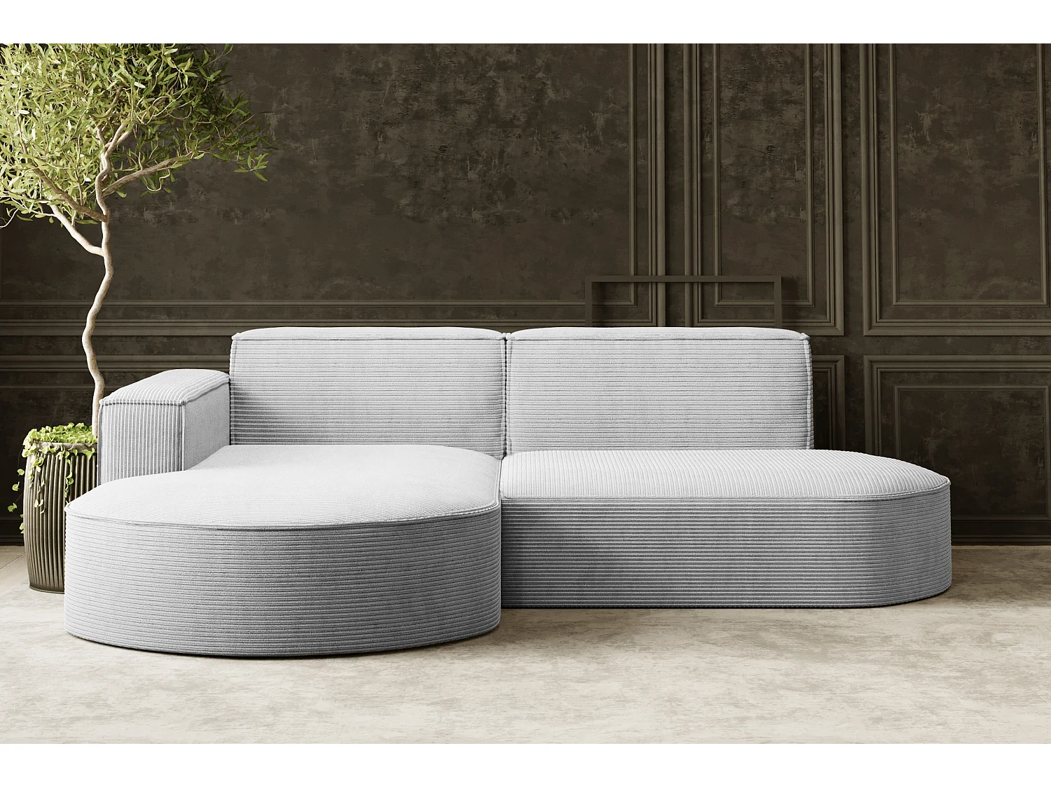 Canapé d'angle Designer MODENA STUDIO tissu Cordon épais Poso Gris Clair Gauche