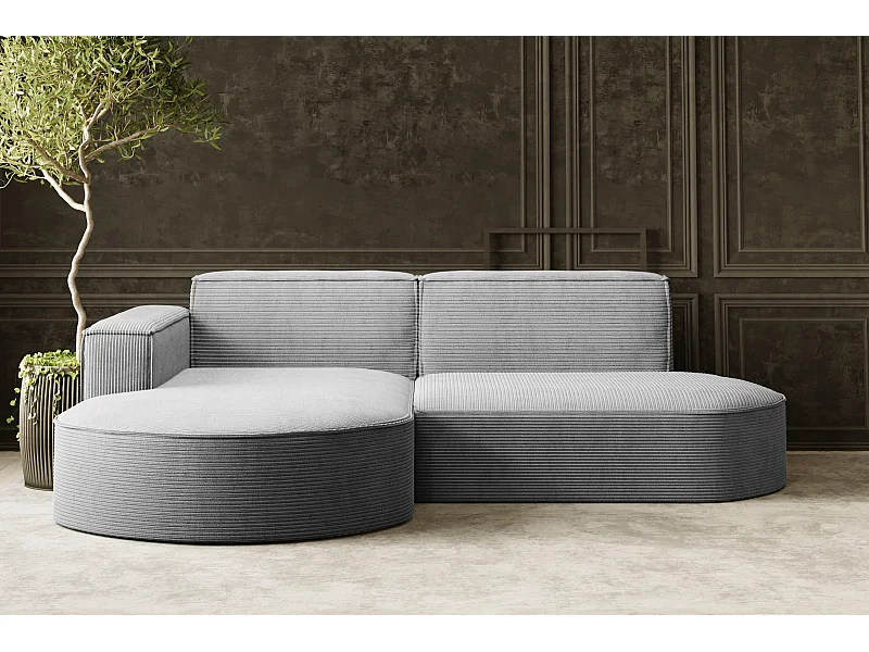 Ecksofa Designer MODENA STUDIO stoff Dicker cord Poso Silber Links