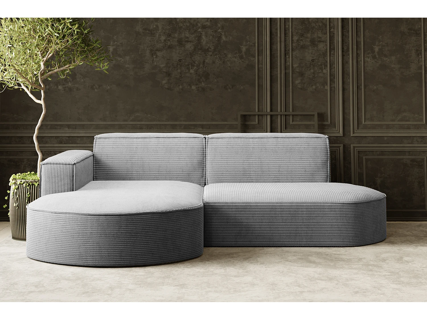 Ecksofa Designer MODENA STUDIO stoff Dicker cord Poso Silber Links