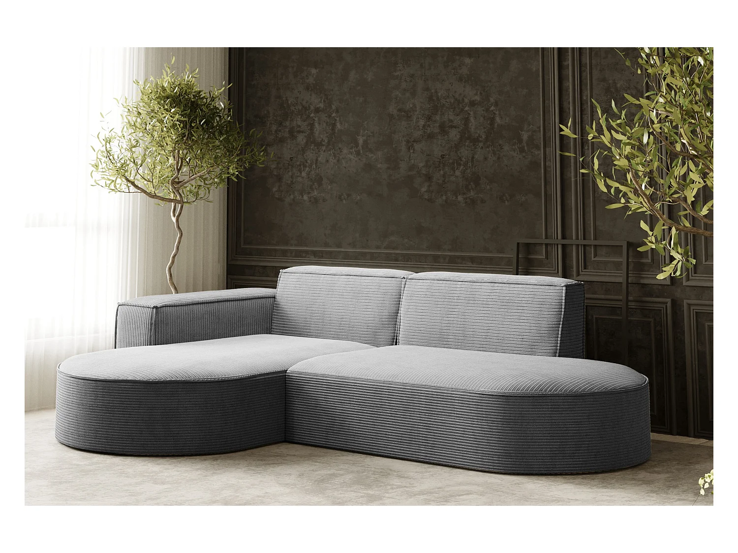 Ecksofa Designer MODENA STUDIO stoff Dicker cord Poso Silber Links
