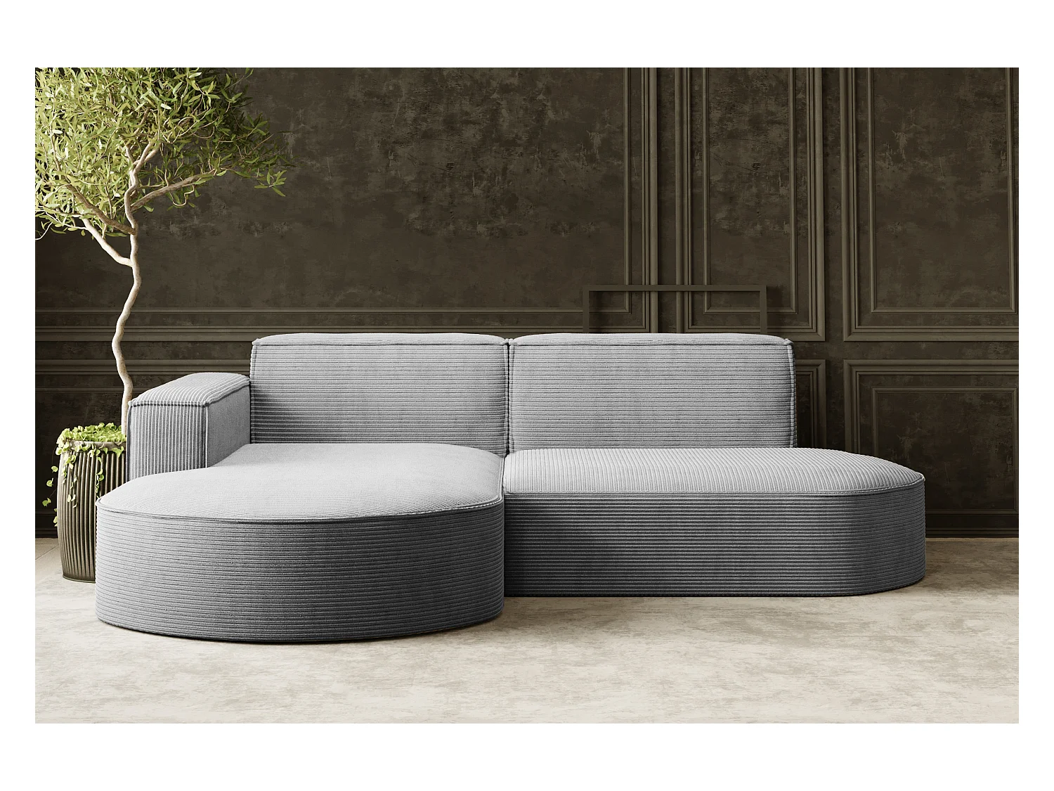 Canapé d'angle Designer MODENA STUDIO tissu Cordon épais Poso Silver Gauche