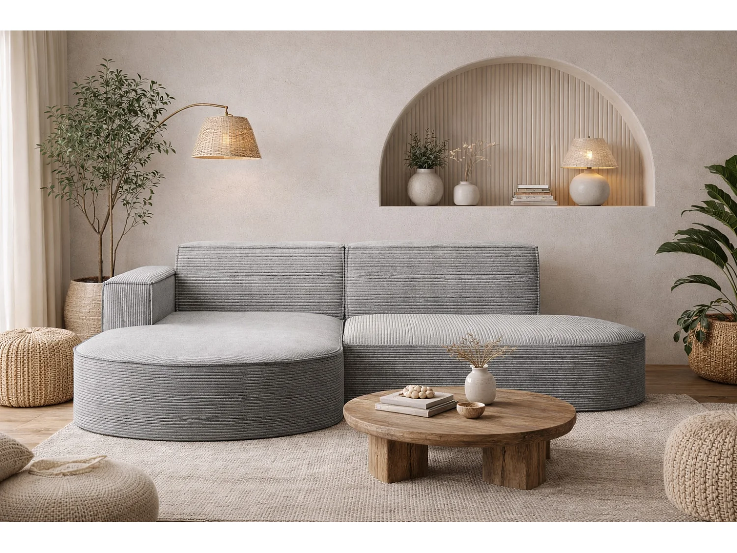 Canapé d'angle Designer MODENA STUDIO tissu Cordon épais Poso Silver Gauche