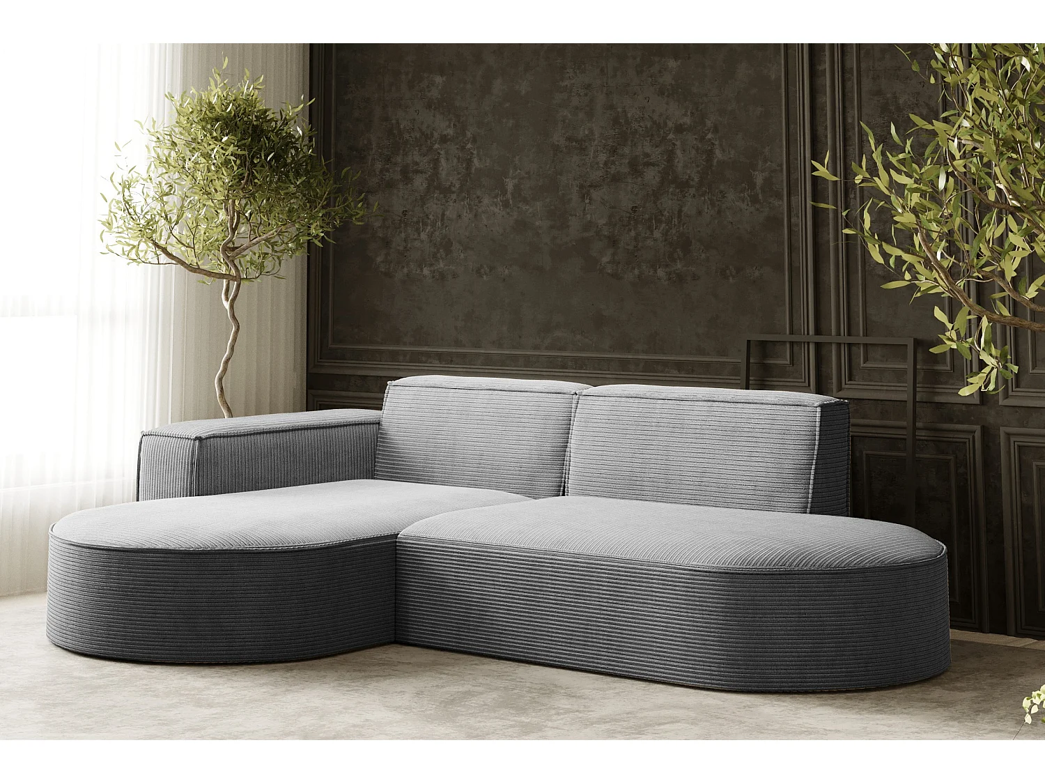 Canapé d'angle Designer MODENA STUDIO tissu Cordon épais Poso Silver Gauche