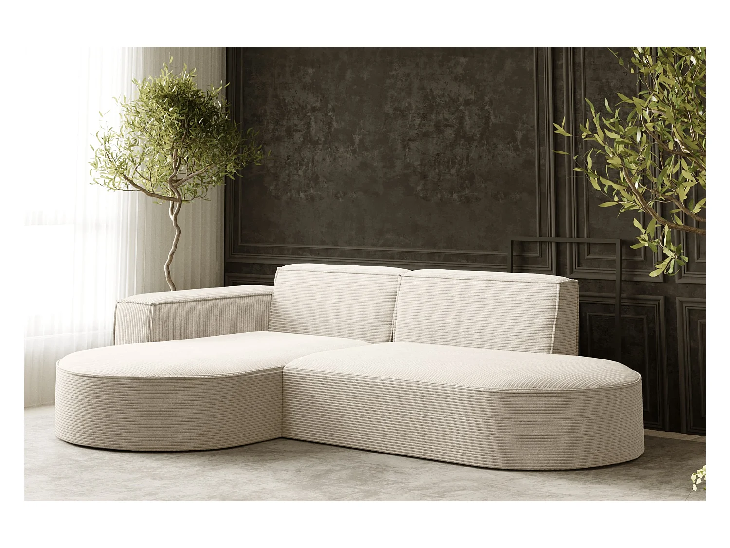 Ecksofa Designer MODENA STUDIO stoff Dicker cord Poso Ecru Links