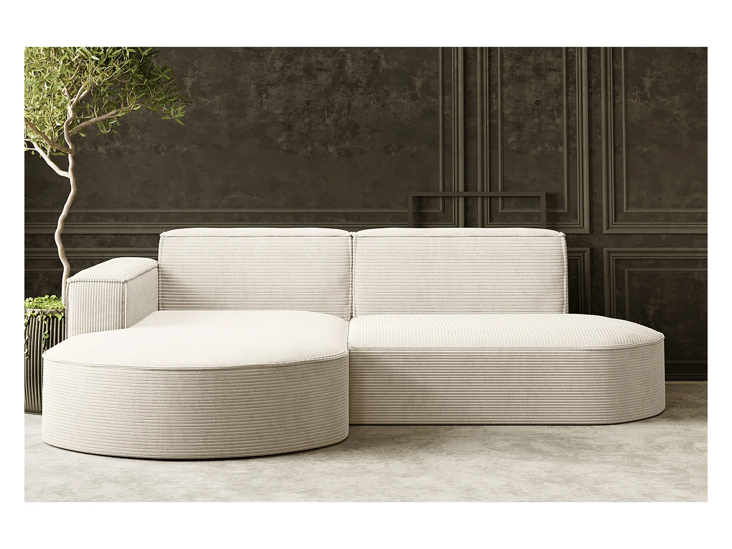 Canapé d'angle Designer MODENA STUDIO tissu Cordon épais Poso Ecru Gauche