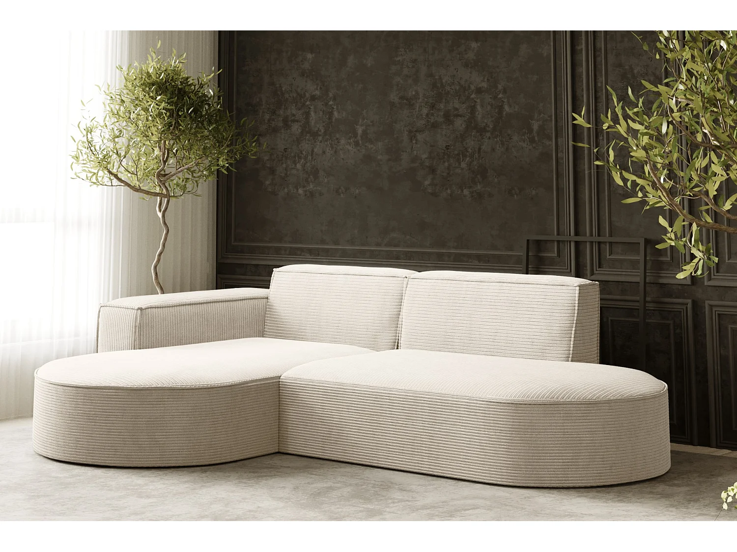 Canapé d'angle Designer MODENA STUDIO tissu Cordon épais Poso Ecru Gauche