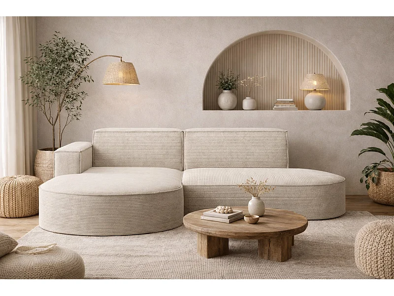 Ecksofa Designer MODENA STUDIO stoff Dicker cord Poso Ecru Links