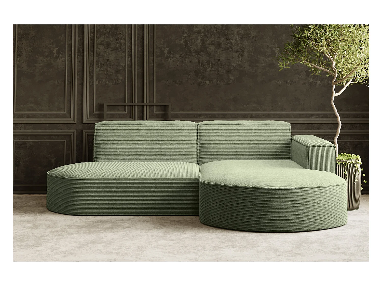 Canapé d'angle Designer MODENA STUDIO tissu Cordon épais Poso Vert Clair Droit