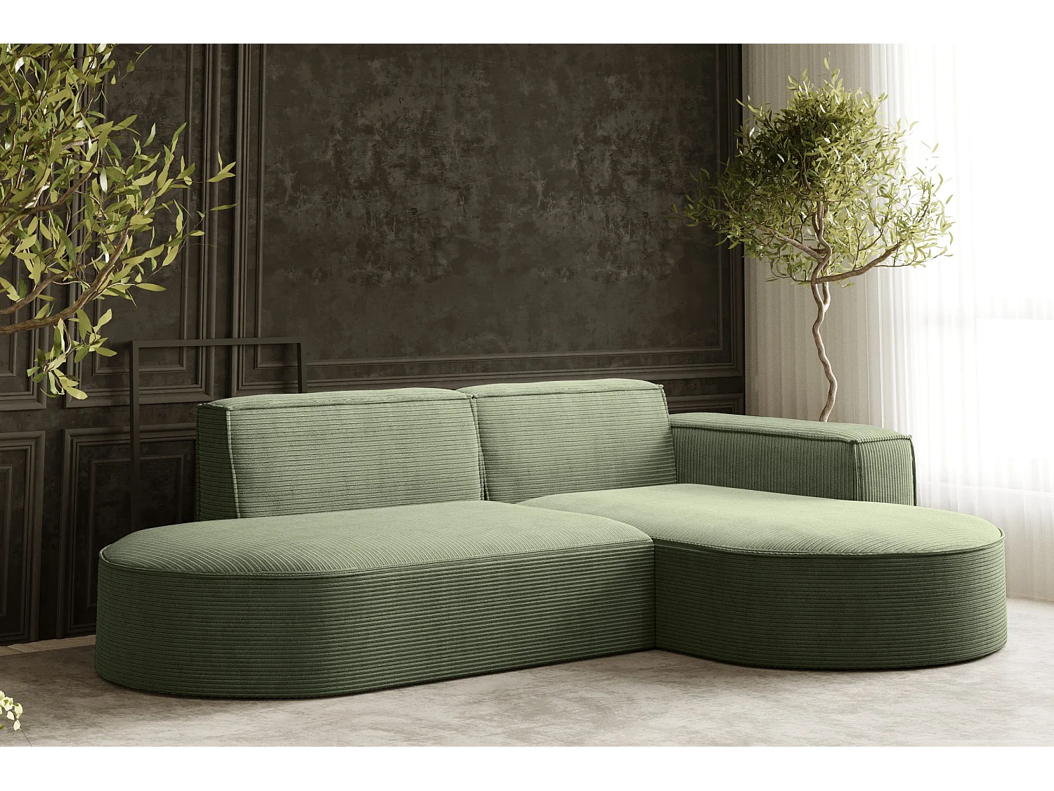 Canapé d'angle Designer MODENA STUDIO tissu Cordon épais Poso Vert Clair Droit