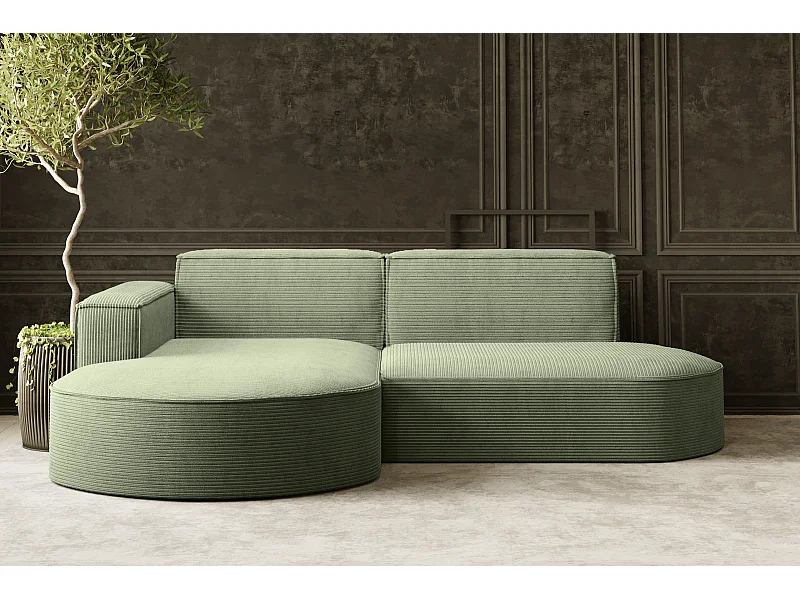 Ecksofa Designer MODENA STUDIO stoff Dicker cord Poso Hellgrün Links