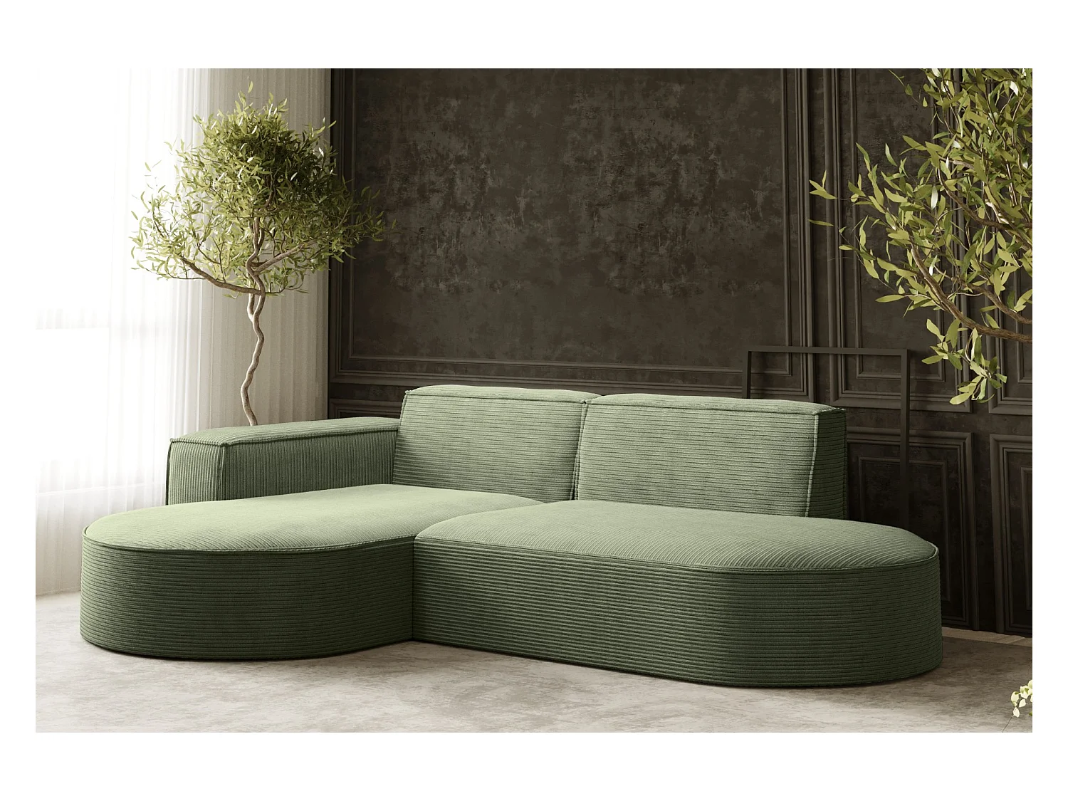 Ecksofa Designer MODENA STUDIO stoff Dicker cord Poso Hellgrün Links