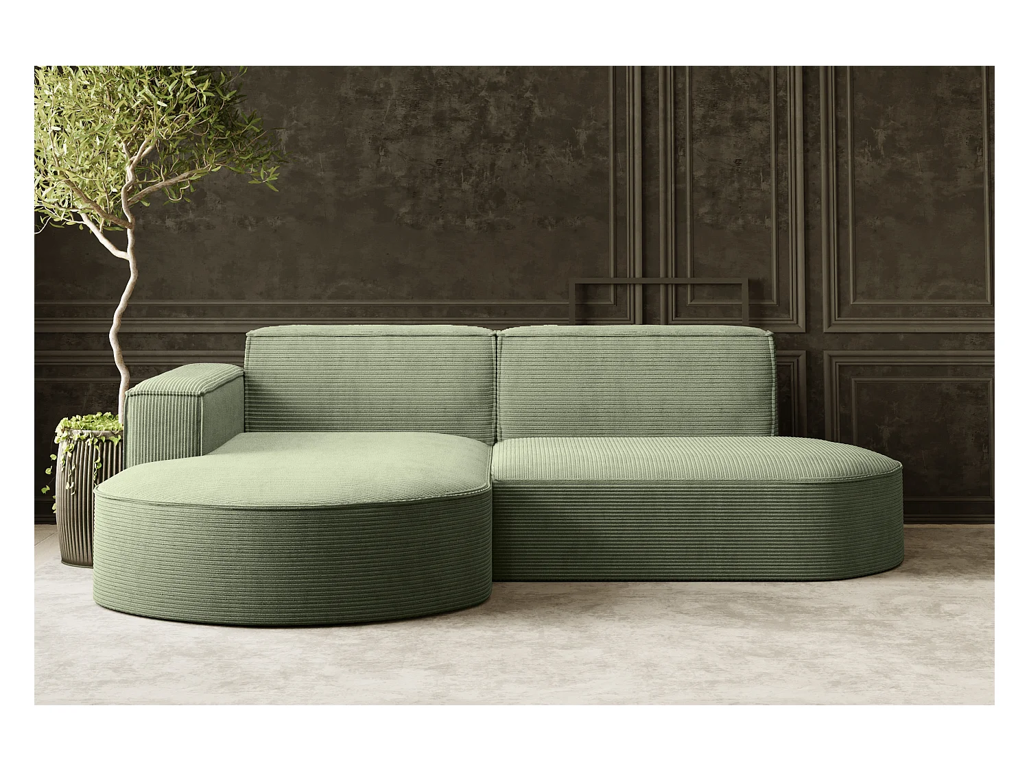 Canapé d'angle Designer MODENA STUDIO tissu Cordon épais Poso Vert Clair Gauche
