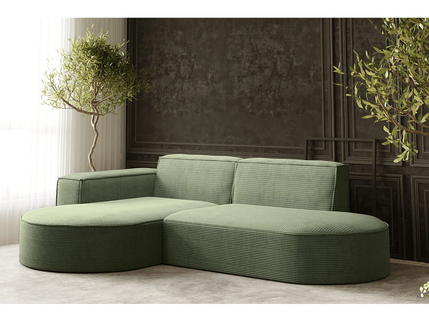 Canapé d'angle Designer MODENA STUDIO tissu Cordon épais Poso Vert Clair Gauche