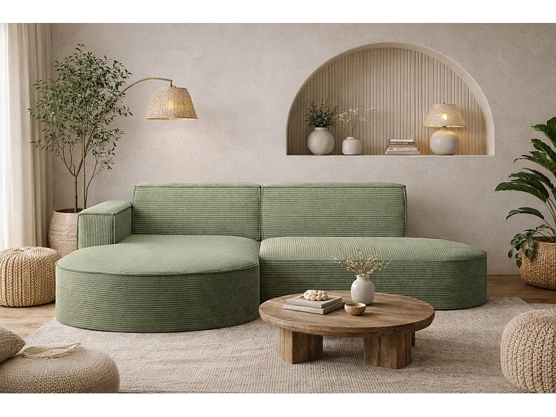 Hoekbank Designer MODENA STUDIO stof Dik koord Poso Lichtgroen Links