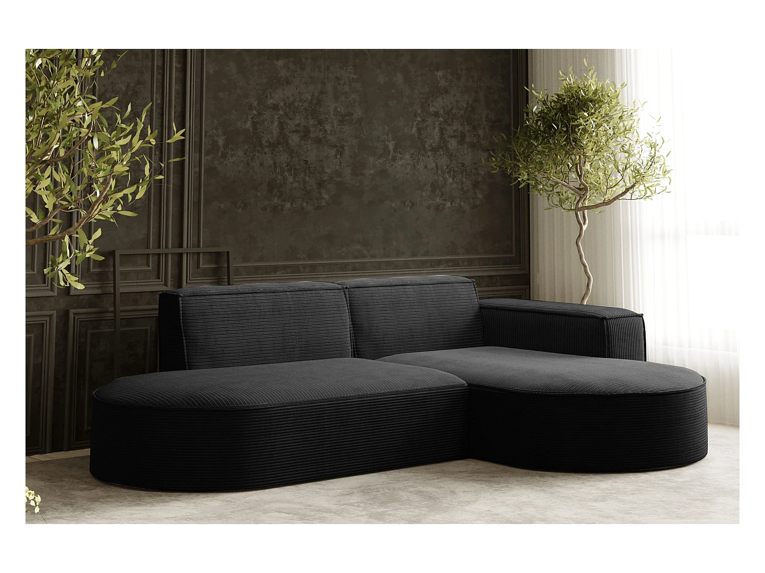 Ecksofa Designer MODENA STUDIO stoff Dicker cord Poso Schwarz Rechts