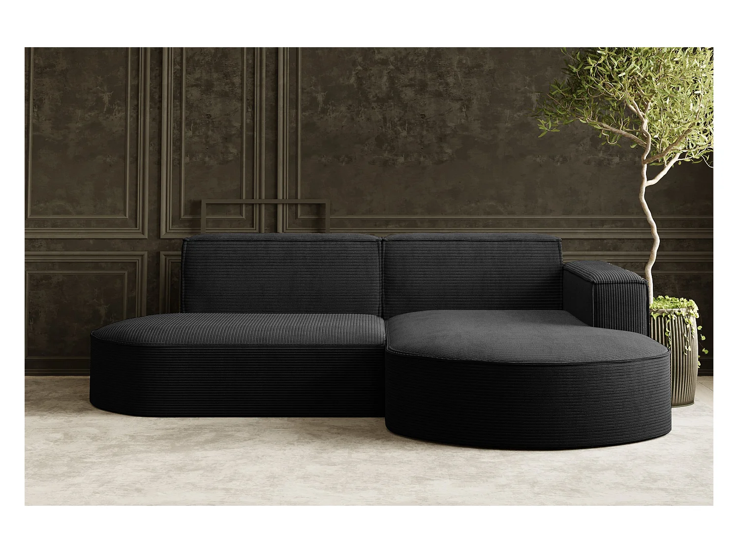 Canapé d'angle Designer MODENA STUDIO tissu Cordon épais Poso Noir Droit