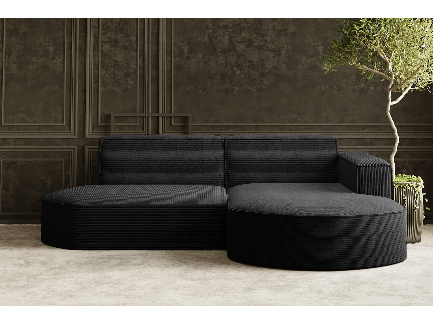 Ecksofa Designer MODENA STUDIO stoff Dicker cord Poso Schwarz Rechts