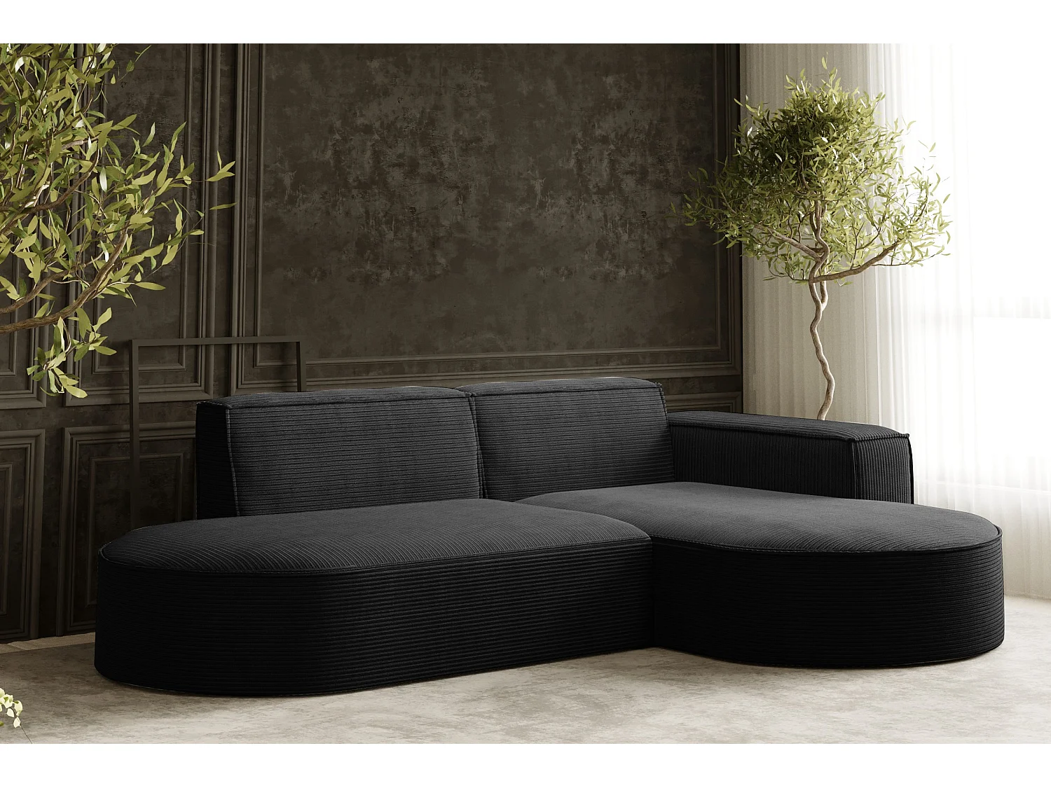 Ecksofa Designer MODENA STUDIO stoff Dicker cord Poso Schwarz Rechts
