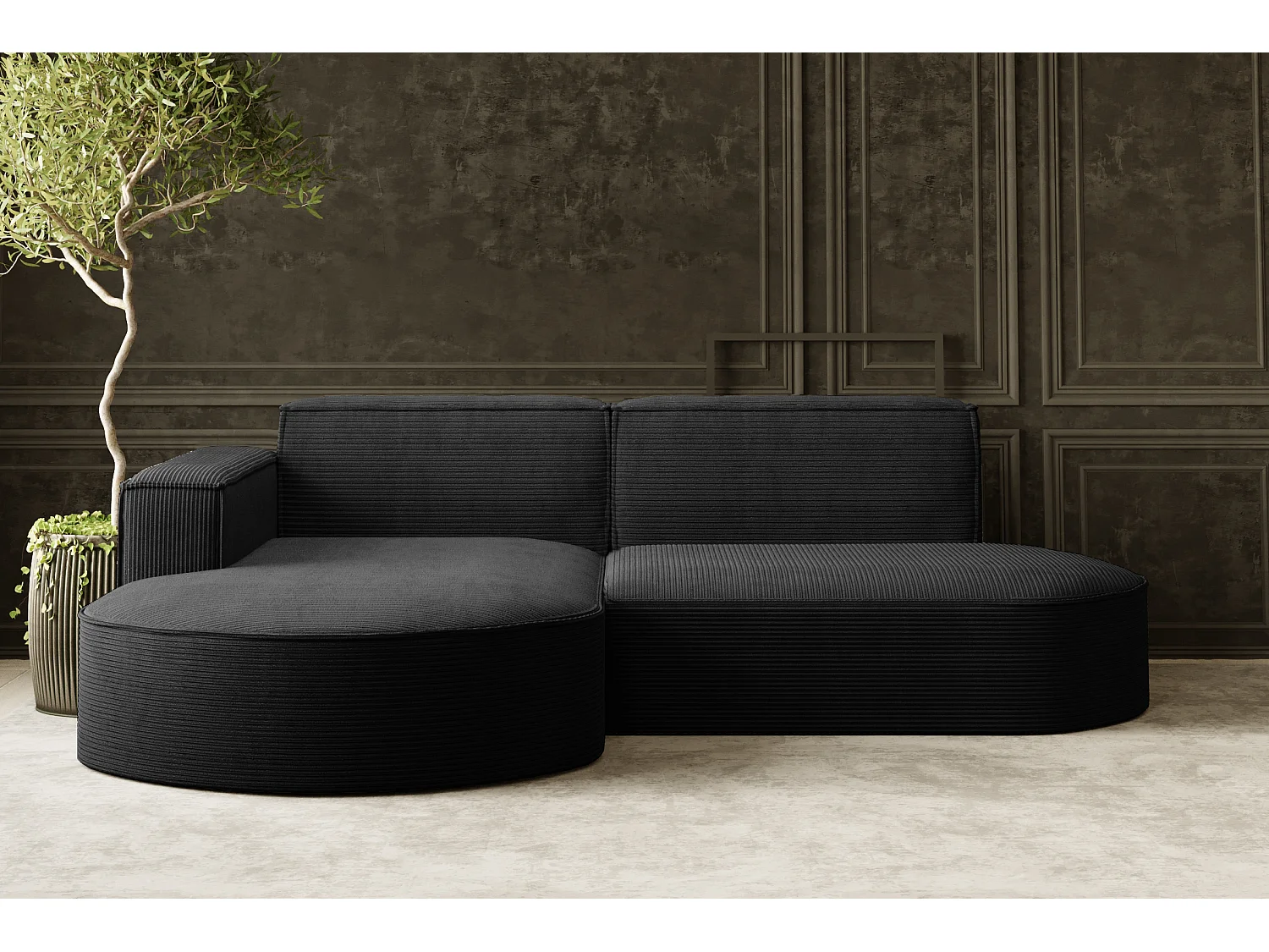 Ecksofa Designer MODENA STUDIO stoff Dicker cord Poso Schwarz Links